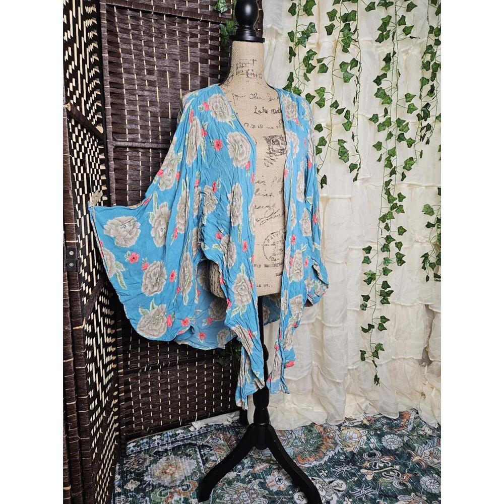 Lightweight Blue Floral Kimono Cardigan Amuse Society